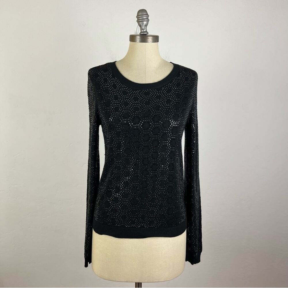 Alice + Olivia Black Sequin Studded Sweater